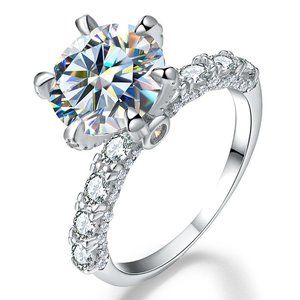 CERTIFIED 3ct. t.w. Diamond Moissanite Round Solitaire Ring NEW